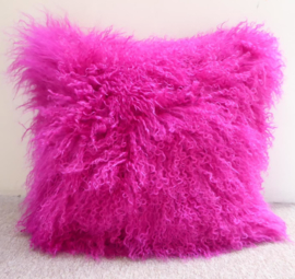 Fuchsia Mongolian Sheepskin Cushion