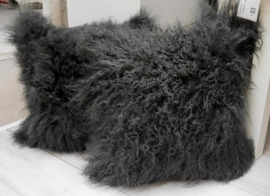 Mongolian Sheepskin Cushion Dark Grey