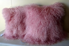 Light Pink Mongolian Sheepskin Cushion