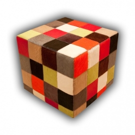 Cowhide Ottoman Multi-Color Bright