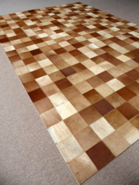 Bruin-Beige Koeienhuid Patchwork Tapijt, 160 x 230 cm