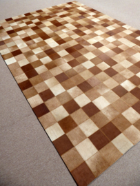 Bruin-Beige Koeienhuid Patchwork Tapijt, 160 x 230 cm