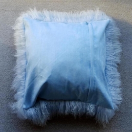 Light Blue Mongolian Sheepskin Cushion
