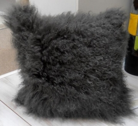 Mongolian Sheepskin Cushion Dark Grey