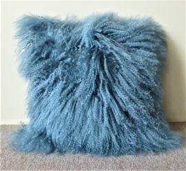 Jeans Blue Mongolian Sheepskin Cushion