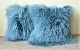 Jeans Blue Mongolian Sheepskin Cushion