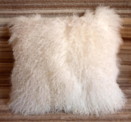 White Mongolian Sheepskin Cushion