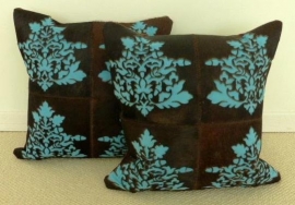 Laser Cut Brown-Turquoise Cowhide Cushion (2)