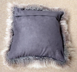 Grey with light tips Mongolian Sheepskin Cushion