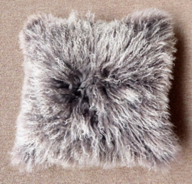 Grey with light tips Mongolian Sheepskin Cushion