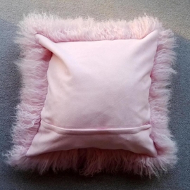 Light Pink Mongolian Sheepskin Cushion