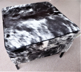 Black-White Pepper-and-Salt Cowhide Ottoman