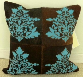 Laser Cut Brown-Turquoise Cowhide Cushion (1)