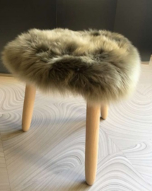 Olive Green Semi-Long Haired Sheepskin Stool