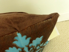 Laser Cut Brown-Turquoise Cowhide Cushion (1)
