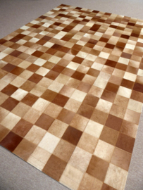 Bruin-Beige Koeienhuid Patchwork Tapijt, 160 x 230 cm