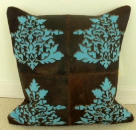 Laser Cut Brown-Turquoise Cowhide Cushion (2)