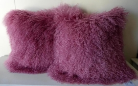 Dark Pink Mongolian Sheepskin Cushion
