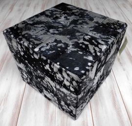 Cowhide Ottoman Black Silver