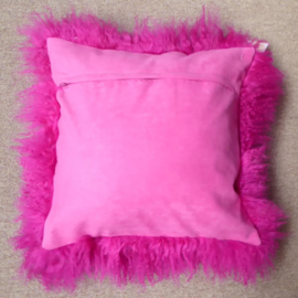 Fuchsia Mongolian Sheepskin Cushion