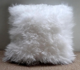 Bleeched White Mongolian Sheepskin Cushion