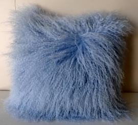 Light Blue Mongolian Sheepskin Cushion