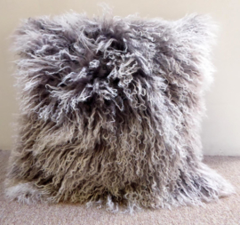 Grey with light tips Mongolian Sheepskin Cushion