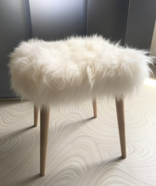 White Semi-Long Haired Sheepskin Stool