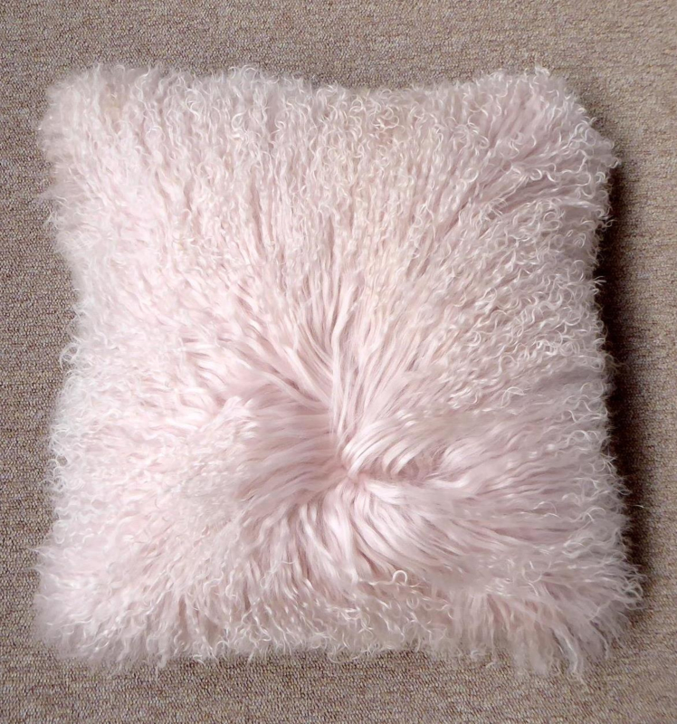 pink mongolian fur cushion