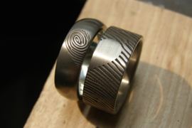 Titanium ring met hart vingerafdruk / 360c vingerafdruk