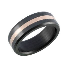ARES Black Diamond Ring - 18K Rose Gouden band - 8 mm breed