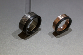 Rosé gouden ring met diamant en zirkonium zwarte vingerafdrukring