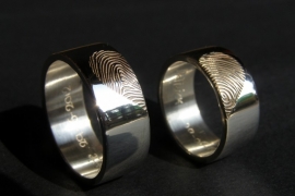 Zilveren vingerafdruk ringen hart vorm