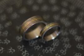 Titanium ringen met vingerafdruk en 14k geel gouden band