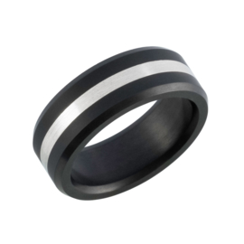 ARES Black Diamond Ring - Platina band - 8 mm breed