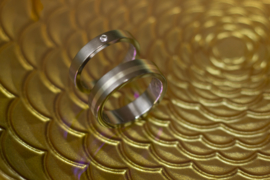 Titanium ring met zilveren band small / Titanium ring met diamant 2.4 mm