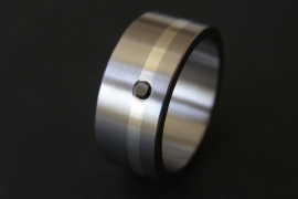 Titanium ring met zilveren band en zwarte diamant