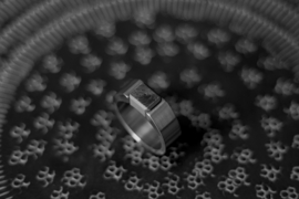 Titanium zegel ring met zwarte diamant en vingerafdruk