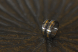 Titanium vingerafdruk ring hart met 14k geel gouden band