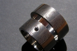 Vingerafdruk ring met zwarte diamant