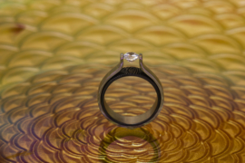 Titanium Solitair ring met zwarte zirkonium vingerafdruk ring