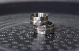 Titanium ringen met vingerafdruk en zilveren band.