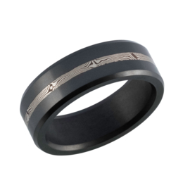 ARES - Witgouden Mokume Gane - Black Diamond Ring - 8 mm breed