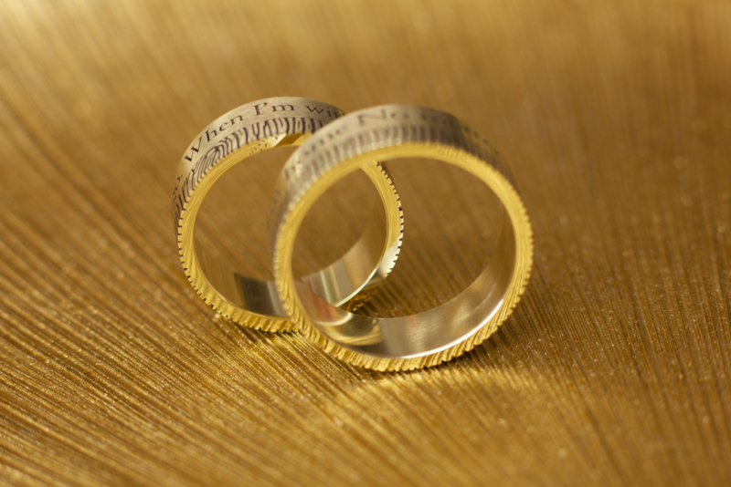 Gouden vingerafdruk ringen met tekst
