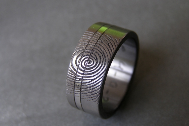 Titanium vingerafdruk ring met band