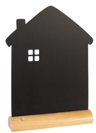 6x tafel-krijtbordje op Blank houten voet Huis (FBT-HOUSE)