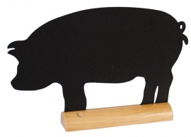6x tafel-krijtbordje op Blank houten voet Varken (FBT-PIG)