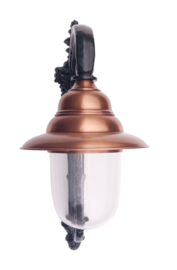 Wandlamp 70cm met koperen kap en glazen beker