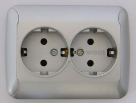 Dubbel geaard stopcontact/zilver (compleet)