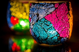 Waxinehouder - multicolor | crackled glass
